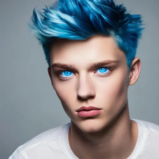 Prompt: male, blue hair, blue eyes