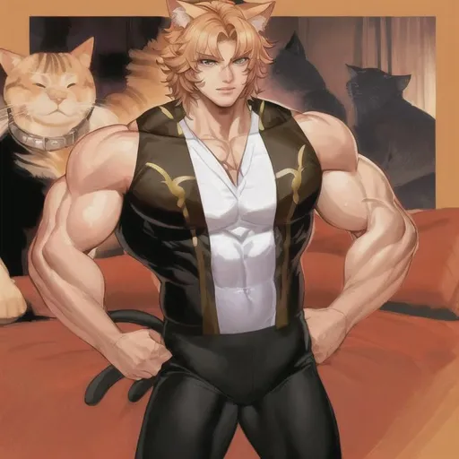 Prompt: A muscular catboy 