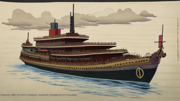 a coloured drawing of an imperial japanese boat on a...