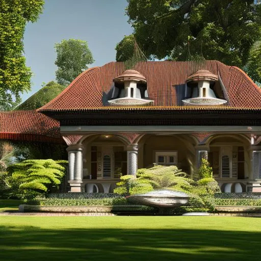 Prompt:  belgian colonial houses with congolese architecture inspiration, volumetric natural light, ultra realistic, vray, far view, perspective landscape
