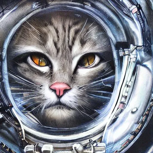 Prompt: cat cosmonaut in the style of HR Giger, 8k hyperrealistic