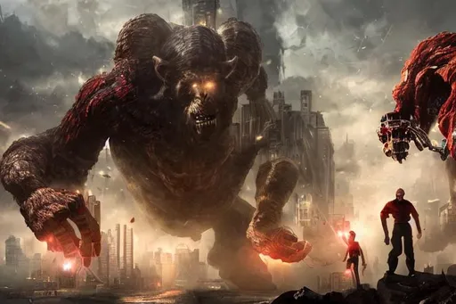 Prompt: King Kong Colossal Titan Robot Hybrid attacking city, sharp focus, fantasy style, steampunk city background, octane render, volumetric lighting, 8k high definition, by greg rutkowski, highly detailed, trending on art Station, explosions, battle scene