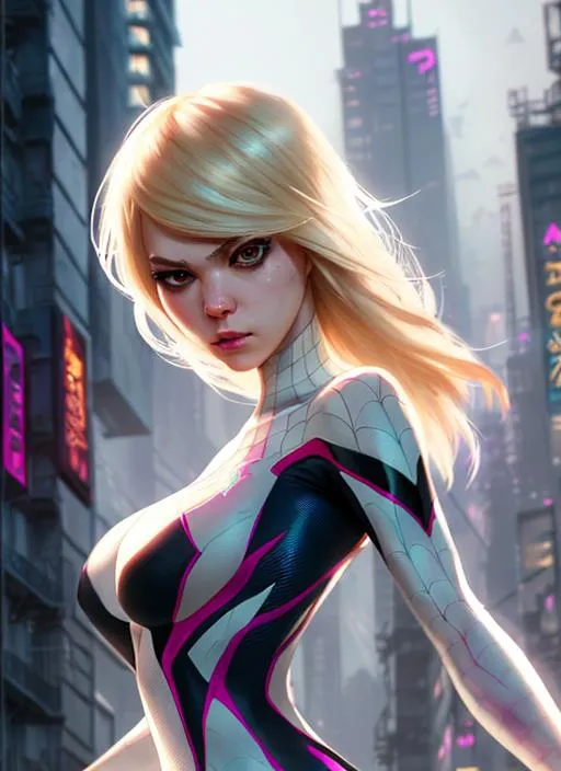 {spider-gwen} with {blond} hair and with cute face,...