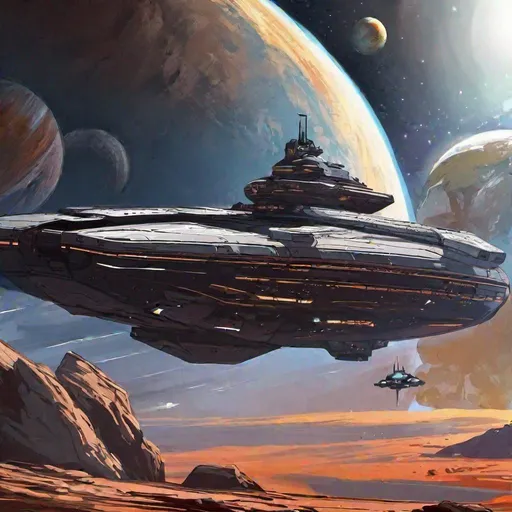 Prompt: a Scifi battleship space ship. frigate spaceship. mass effect art. art-station art. In background planet earth. rpg. rpg art. 2d art. 2d.