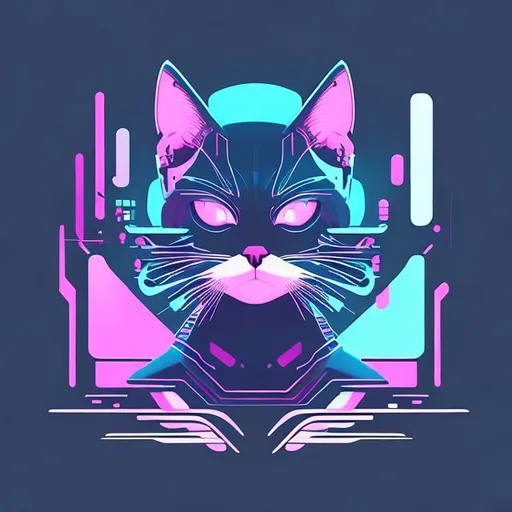 Prompt: Minimalist, art, vector, design, cyber, cyber world, cat, aesthetic