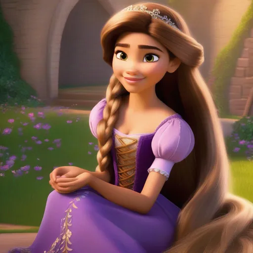 Prompt: zendaya as rapunzel in tangled