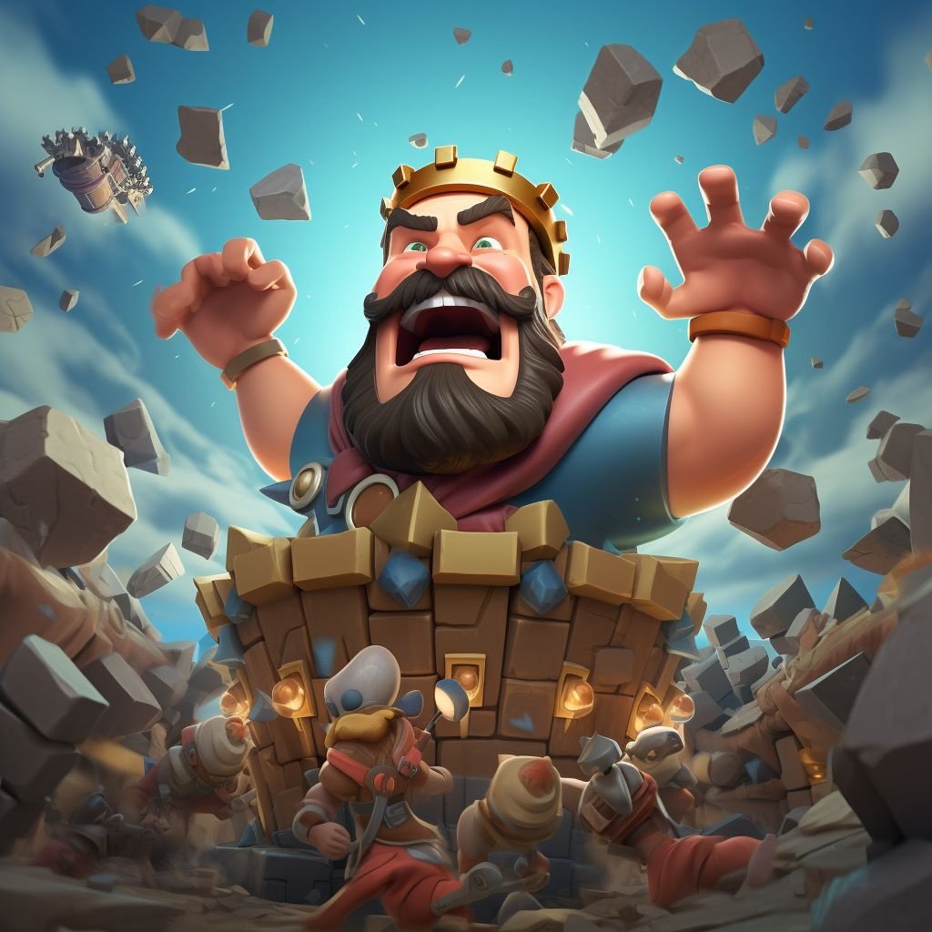 Prompt: clash royale gameplay 3d, in the style of golden age illustrations, ominous landscapes, dark green and light crimson, strong facial expression, light sky-blue and dark white, depth-defying murals, vignetting