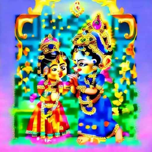 Prompt: Baby Lord Krishna with Radha  Cute 🥰 Cute 