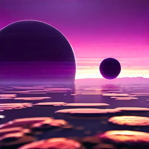 Prompt: Singularity, dark, a lot pink nd purple color, sunset but dark, a lot exoplanets, future, 8K, realistic