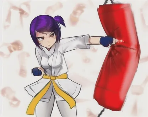 Prompt: punching bag punching, high quality, punching bag,Best quality, tall girl, (punching bag:1.2), master piece, leggings , muscle, blood, punching bag, latex ,ultra detailed, realistic, 4k, fight punching, open finger gloves ,anime style,punching fighting, beauty girl, pretty ,detailed face, punching bag smash 