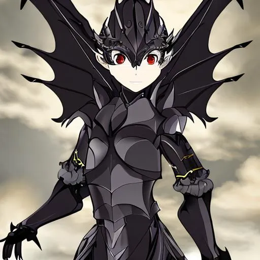 Prompt: black dragon flying around princess anime wearing black dragonscale armour