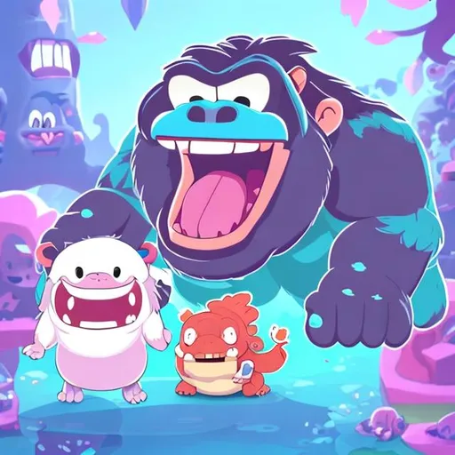 Prompt: axie with happy gorilla