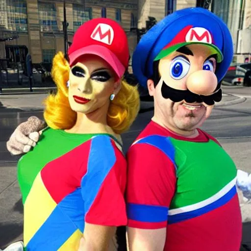 Prompt: Drag queen mario and Luigi 