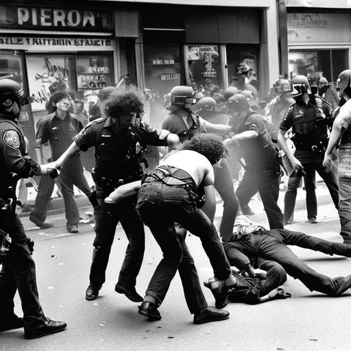 Prompt: Cops Beating hippies up in the streets