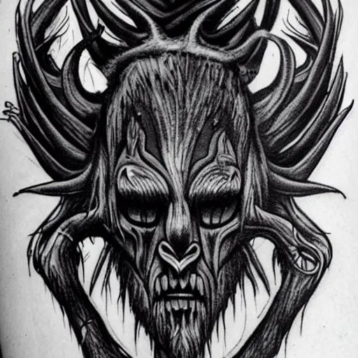 Prompt: wendigo tattoo design