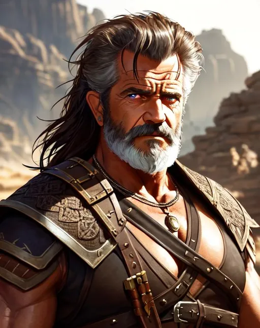 Prompt: (Mel Gibson, 66 years old man, brown rustic armor, sleeveless, eye patch, determined, fierce, hero, dirty, cloak, 

+

Naomi Scott with brown hair, wearing tribal cueitl armor from FFXIV, in crowded village, watercolor concept art by Ilya Kuvshinov

dramatic,cinematic lighting, caustic, cave background, brown hair,beard, eye patch, brown eyes, battlefield, ethereal, jewelry set, handsome, royal vibe, highly detailed, digital painting, Trending on artstation , HD quality, tan skin,artgerm, by Ilya Kuvshinov