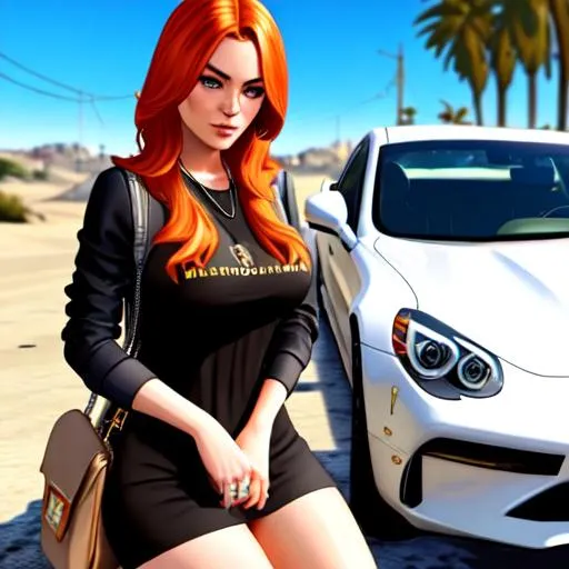 Prompt: stunning, Lindsay Lohan in GTA 5, los santos, beautiful sunny day, highly detailed