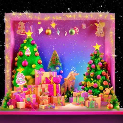 Prompt: Lisa frank style Christmas diorama