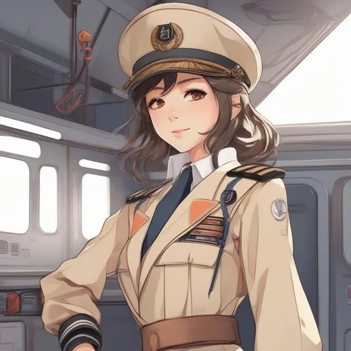 Prompt: A scifi japanese sailor. In beige uniform. anime art. Rpg art. 2d art. 2d