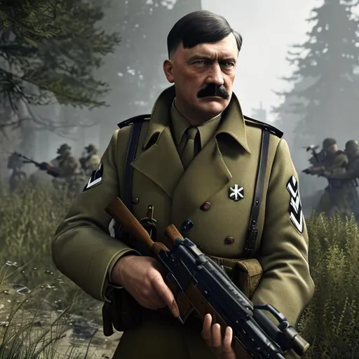Prompt: Adolf Hitler as Nazi Soldier in Call of Duty, extremely, detailed environment, detailed background, intricate, detailed skin, natural colors , professionally color graded, photorealism, 8k, moody lighting