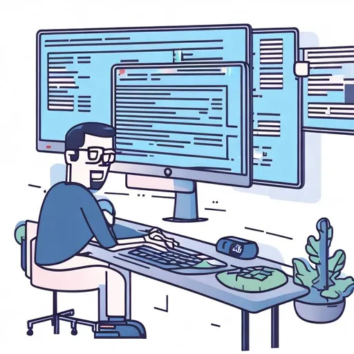 Prompt: Illustration of a developer programming on his computer