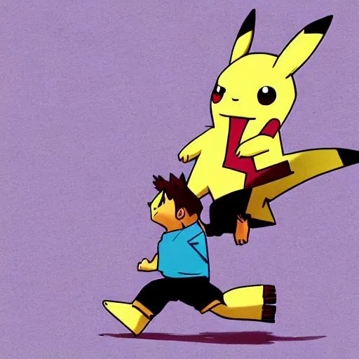 Prompt: Pikachu chasing a weedle 