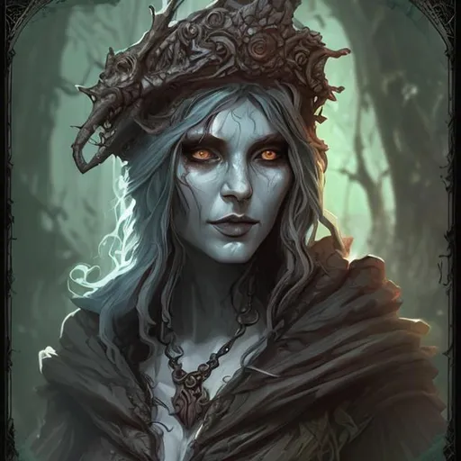 Prompt: mysterious decay sorcerer-druid female portrait, mold grows biohazard, dnd fantasy character concept, gothic woman