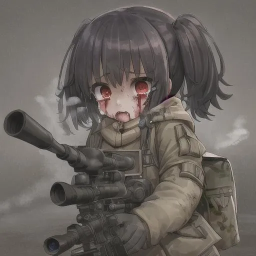 little girl, tears, sniper rifle, blood, bullet, muz... | OpenArt