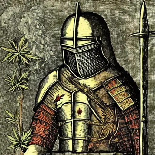 Prompt: Medieval Knight smoking cannabis 
