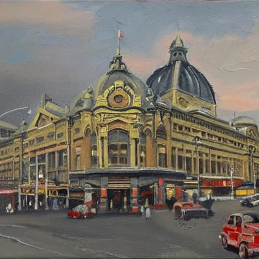 Flinders St. Station, painting, detailed, old OpenArt