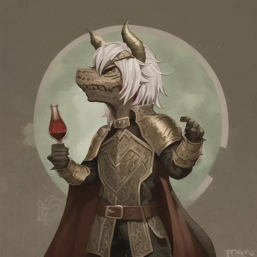 ilustración medieval de fantasía 2D dragonborn blanc...