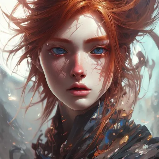 Prompt: illustration art, front, modern fashion, epic Instagram, artstation, hyperdetailed, unreal engine, modern anime style, anime face, complementary colors, 8k, deviantart masterpiece, oil painting, heavy strokes, couple, ginger female, brunette male, witch female, human male, twin blade