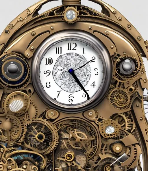 Prompt: Steampunk design on the side of a modern alarm clock, 8k, hyper realism, 3D