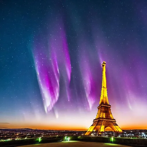 Prompt: The Eifelltower on the night and northen lights

