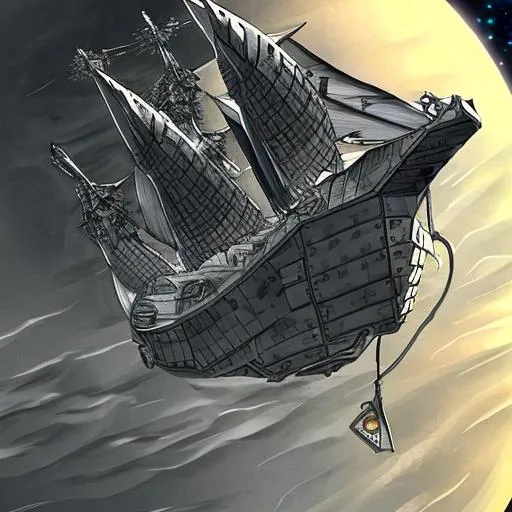 Prompt: Spelljammer ship flying through space, dnd, detailed, Japanese graphic designs, rainy weather, ambient occlusion, concept art