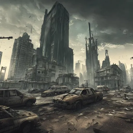 Prompt: post apocalyptic, city
