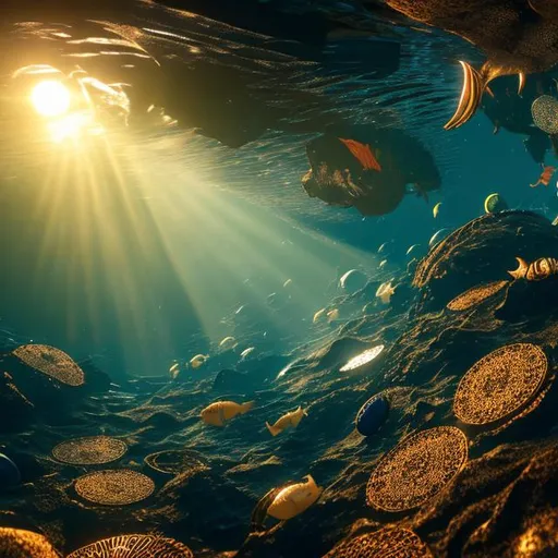 goldfish, fish, the ocean, the sun, light, water, hd wallpaper. AI