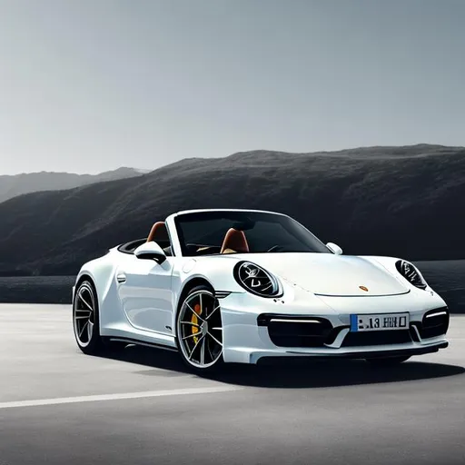 Prompt: full body of modern white Porsche 911 gts cabriolet car portrait wallpaper