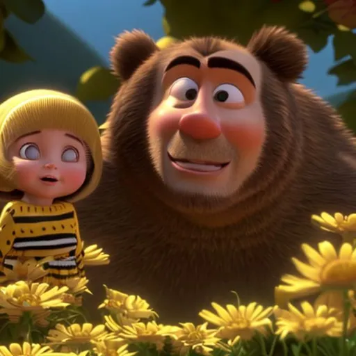 Prompt: Bee Movie and Masha and the Bear 