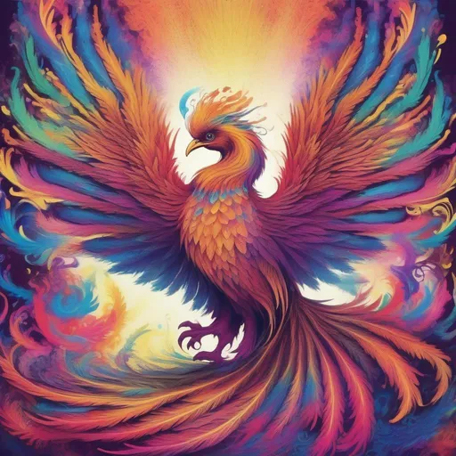 Prompt: a psychedelic phoenix