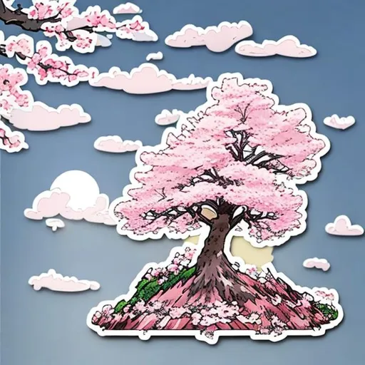 Cherry blossom tree on floating island in the sky ca...