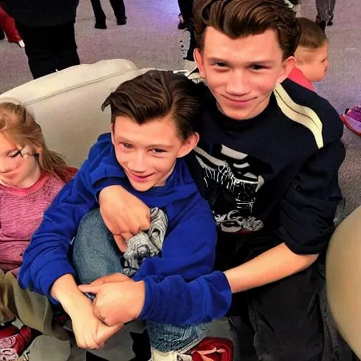 Prompt: tom holland with kids
