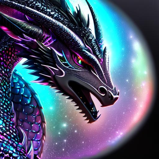 Black sparkly dragon, pastel colors, reflective, per... | OpenArt