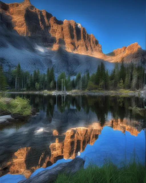 Prompt: With the aid of a polarizing filter, the sky takes on a deep blue hue, colors become vibrant, and distracting glare is diminished. A reflective surface, like a still lake, showcases polished reflections.