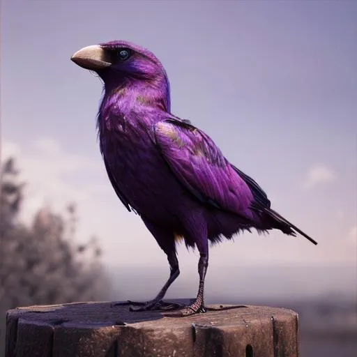 Prompt: Purple Crow Steampunk realistic art