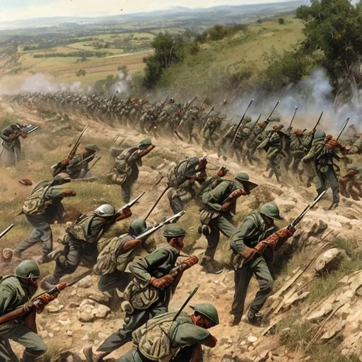 Prompt: Hilltop bayonet charge in oil