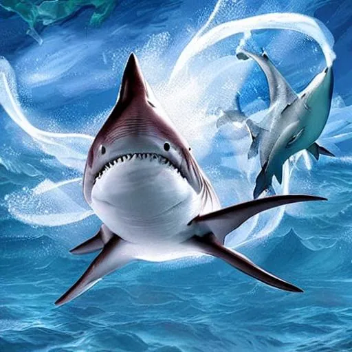 Prompt: hyper realistic shark battle in space