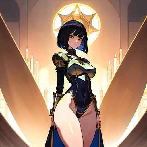 Prompt: a lonely AI girl, very tall, thick thighs, wide hips, huge glutes, long legs, slender arms, slender waist, big beautiful symmetrical eyes, intriguingly beautiful face, aloof expression, bob haircut with bangs, wearing Medieval heavy plate-armor, Crusader fashion, 12K resolution, hyper quality, hyper-detailed, 12K resolution, hyper-professional