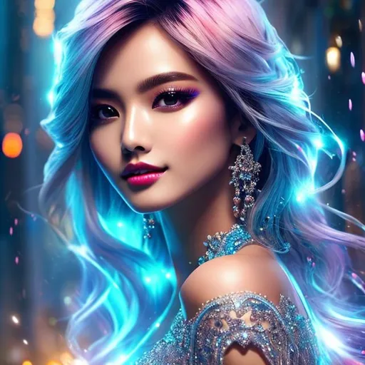 Prompt: splash art, hyper detailed perfect face, beautiful kpop idol sitting, full body, long legs, perfect body,

high-resolution cute face, perfect proportions,smiling, intricate hyperdetailed hair, light makeup, sparkling, highly detailed, intricate hyperdetailed shining eyes,  

Elegant, ethereal, graceful,

HDR, UHD, high res, 64k, cinematic lighting, special effects, hd octane render, professional photograph, studio lighting, trending on artstation