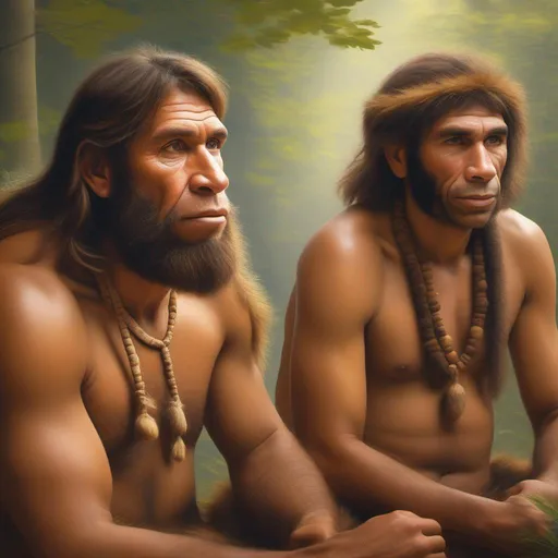 Prompt: A portrait of a Neanderthal male couple.